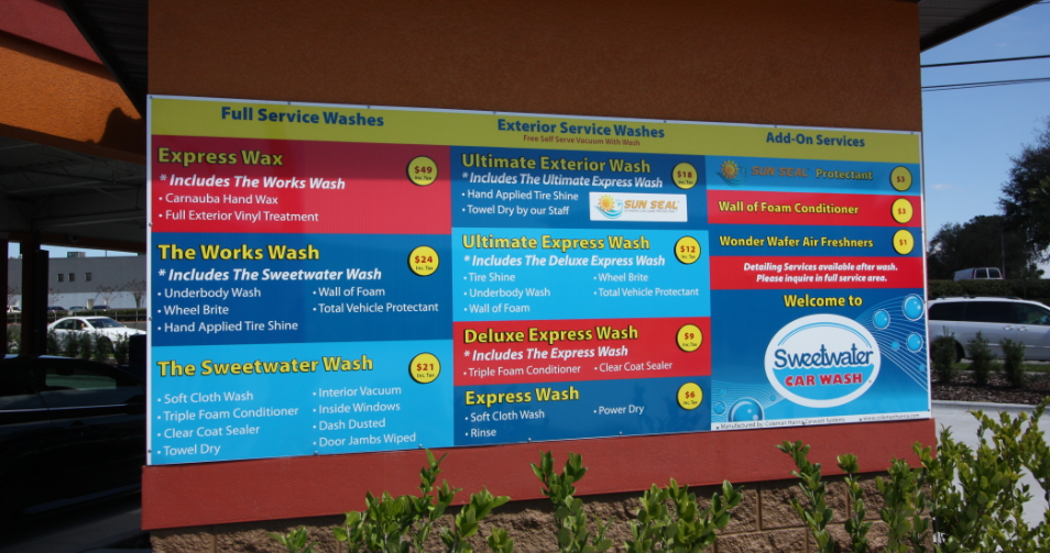 Car Wash Menu Signs